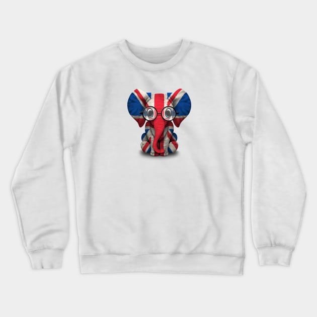 Baby Elephant with Glasses and British Flag Crewneck Sweatshirt by jeffbartels